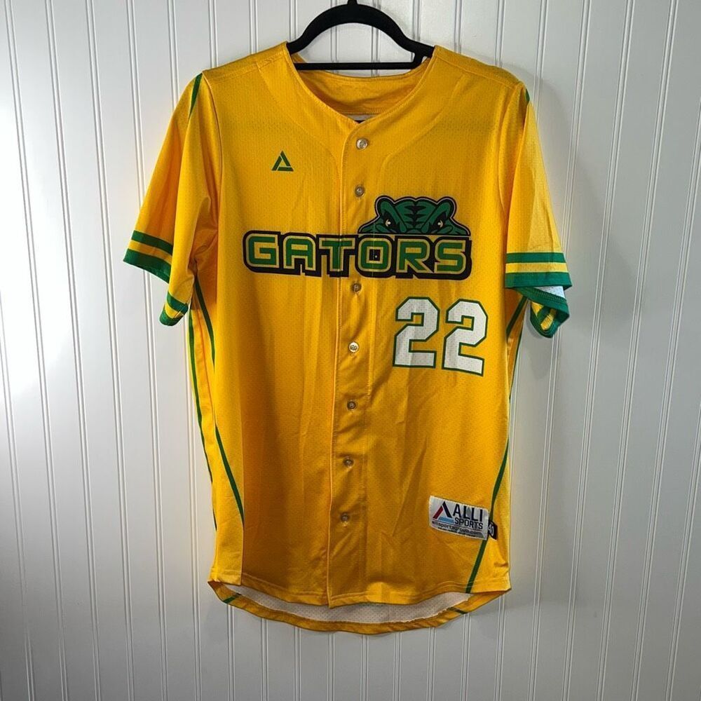 Gators 22 Button Down Top Size 40 (Large) Gold Green Short Sleeve V Neck Sample